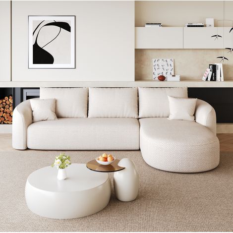 Sofá rinconera modular 266/168/85 cm blanco, sin montaje, tapizado de tela suave y diseño moderno (1/5)