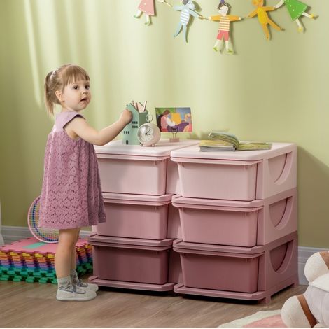 Meuble de rangement enfant à 6 tiroirs, plastique, rose, 75 x 37 x 56,5 cm OKMYHOME (1/5)