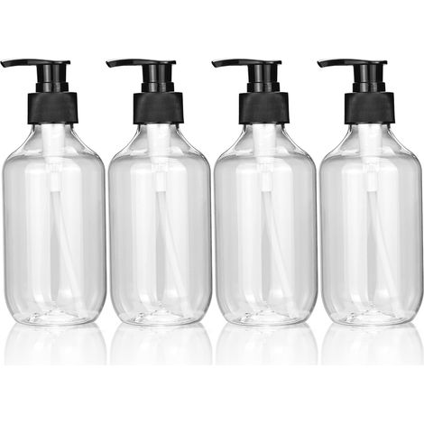 Lot de 4 flacons pompe 300 ml rechargeables, sauces/huiles/shampoing, plastique transparent (1/5)
