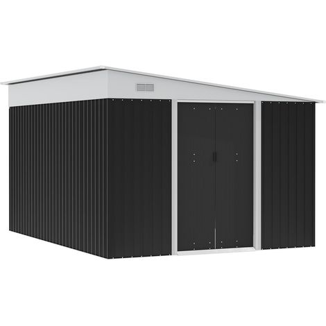 Casetta Box da Giardino 345x280,5x169-201 cm Porta Scorrevole in Acciaio Nero (1/5)