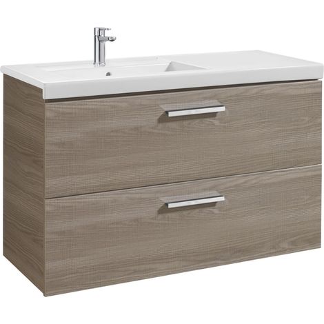 Unik mueble con dos cajones + lavabo PRISMA - ROCA Color: Fresno - Posición del lavabo: Izquierda (1/2)