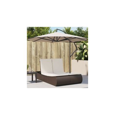 Chaise longue double avec coussins marron résine tressée (1/5)