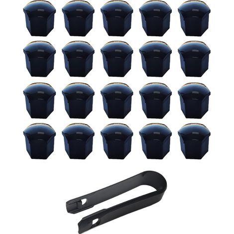 20 Pièces Cache Ecrou 17mm Ecrou Couvre - Cache Boulon Ecrou Couvre avec Outil Demontage Écrou de Bouchon à vis de Moyeu de Pneu pour Voitures Capuchon de Protection de Ecrou (Noir) (1/5)