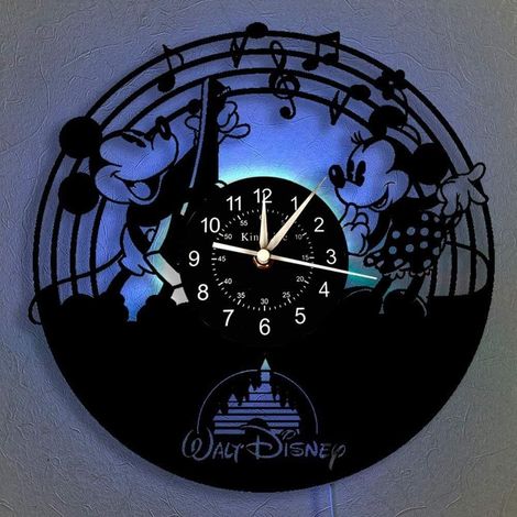Horloge murale en vinyle, Vintage LED suspendue nuit 7 Couleur Horloge murale, Cadeaux Cartoon Horloge Cadeaux d'anniversaire à la main Accueil Décoration murale,B,With light (1/5)