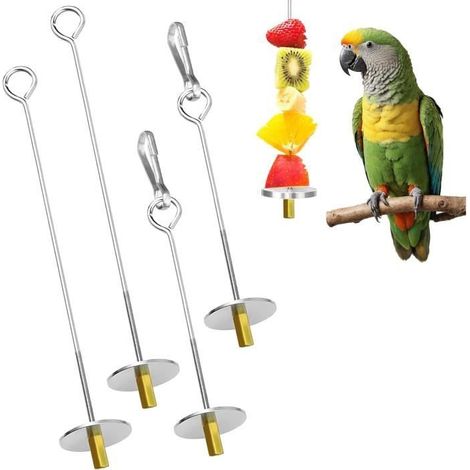 Mangeoire à brochettes - Oiseaux - Acier Inoxydable - Lot de 4 - Nettoyage Facile - Pour Perroquets (1/4)