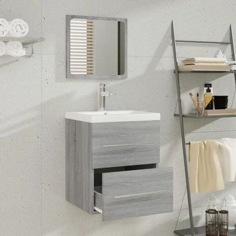 Meuble de Salle de Bain avec Vasque Intégrée, Bois Ingénierie Couleur Sonoma Gris (1/5)