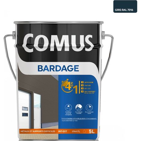 COMUS BARDAGE VELOURS RAL 7016 5L Peinture 4 en 1 pour rénovation de bardage (primaire et finition) (1/3)