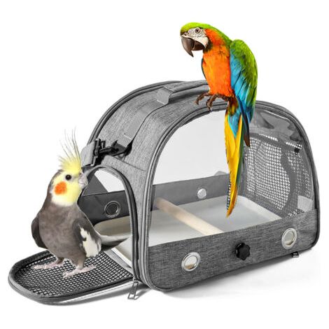 QORVA-Transporteur Portable pour Petits Oiseaux, Cage avec Coussin Doux et perchoir en Bois pour perroquets, perruches, cacatoes