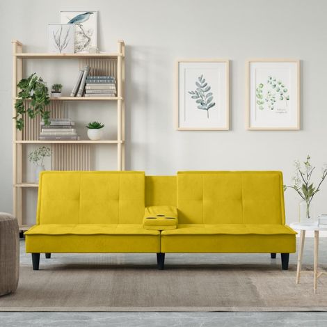 vidaXL Canapé-lit avec porte-gobelets jaune velours (1/5)