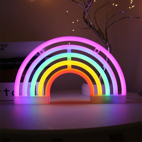 Luces de neón, luces de neón colgantes con alimentación USB/a pilas, lámpara de neón planetaria para bares, decoración de bodas, fiestas de cumpleaños, etc. (Arcoíris, 30,3218 cm) (1/5)