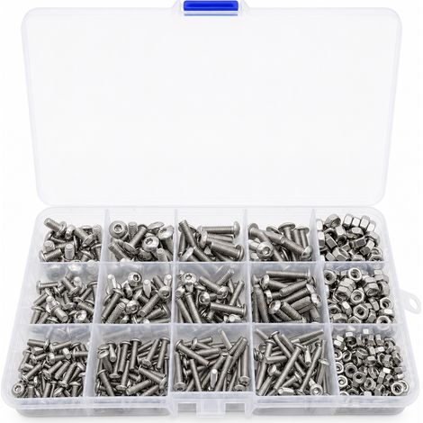 Coffret vis BTR tête bombée inox M3 à M5 avec écrous 500 pièces (1/5)