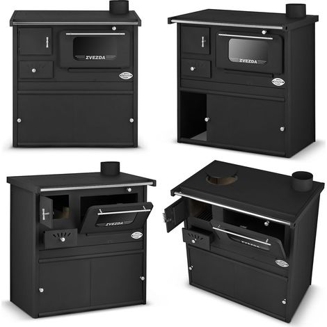 Cuisinière à bois 6 kW avec plaque chauffante – Acier – Longueur bûches 40 cm – Capacité chauffage jusqu'à 80 m² – Zvezda (1/5)
