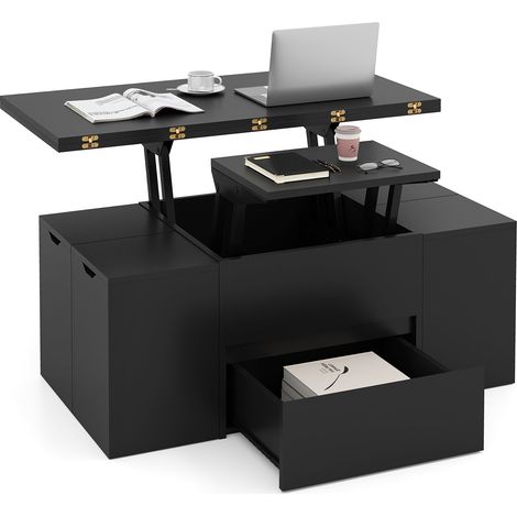 COSTWAY Lift Top Coffee Table with Hidden Compartment and Drawer Black (1/4)