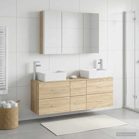 vidaXL Juego de muebles de baño 4 uds. Roble Sonoma (1/5)