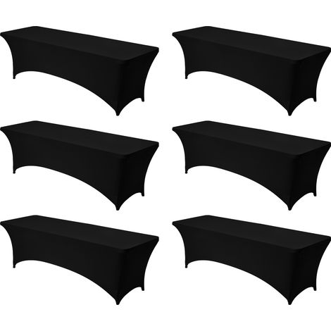 VEVOR Manteles Rectangulares de Licra Elástica para Mesas, Lavables y Antiarrugas, 95 % Poliester y 5 % Elastano, para Fiestas, Bodas, Banquetes y Festivales, Negro, 6 uds, 244 x 76 x 76 cm