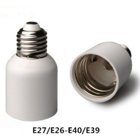 Douille de conversion E27 vers E40/E39 à petit filetage vers grand filetage, en PBT ignifugé avec marquage CE.