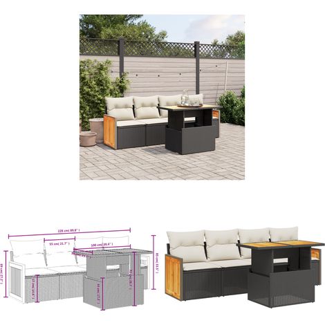 Salon de jardin 5 pcs avec coussins noir résine tressée - Ensemble Salon De Jardin - Mobilier De Jardin - Meubles Extérieur - Salon De Jardin Design - Set Salon De Jardin - Home & Living (1/3)
