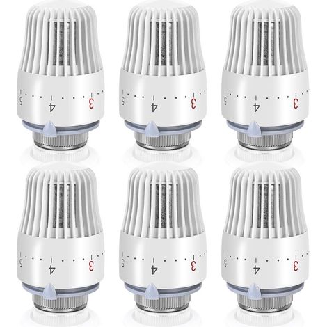 Robinets thermostatiques pour radiateurs – 6 pièces, filetage M30 × 1,5, couleur blanche (1/4)