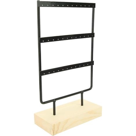 36-hole jewelry holder, metal jewelry storage rack, earring and necklace display organizer with wooden base, cute functional shapes for girls (1/5)