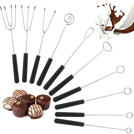 Set di 10 forchette da cioccolato, in acciaio inossidabile, lunghe 20 cm, con manici resistenti al calore, accessori fai-da-te per cucinare e preparare dolci in casa. (1/5)