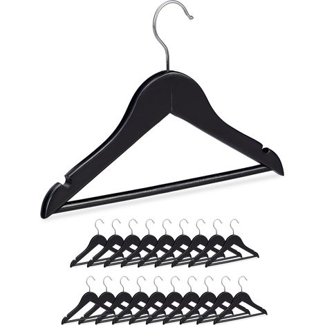Relaxdays Wooden Kids’ Coat Hanger Set of 20, Pants Holders for Boys & Girls, Swivel Hooks, Pants Rail & Notches, Black