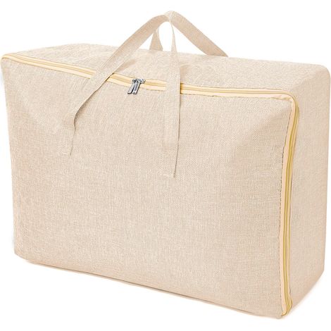 Grand Sac de Rangement 105L, Rangement Sous Lit Pliable Closet Organizer Sac de Rangement pour Couette Imperméable avec Poignées Renforcées pour Édredons Couvertures Oreillers Vestes Beige (1/4)
