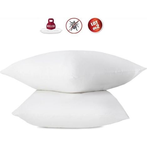 Lot de 2 oreillers anti-acariens - 60 x 60 cm - 100% coton traite Bio - ABEIL