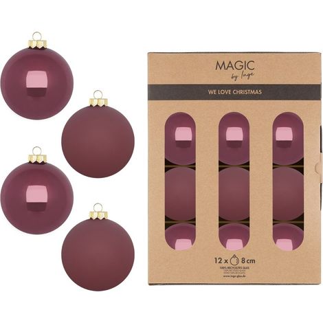 CONFEZIONE 12 PALLE IN VETRO ROSA ANTICO SCURO DIAMETRO 8 CM