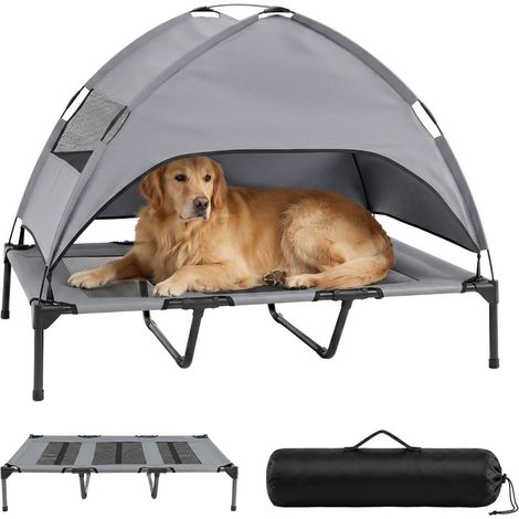 Elevated Dog Bed with Canopy, Grey, Outdoor & Indoor Use (1/3)