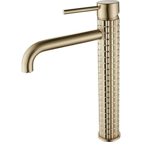 Cascade Robinet de Lavabo, Or Brossé Court Robinet pour Salle de Bain, Antique Rétro Mitigeur Évier Lavabo, en Laiton Massif, Chaude et Froide Réglable (1/5)