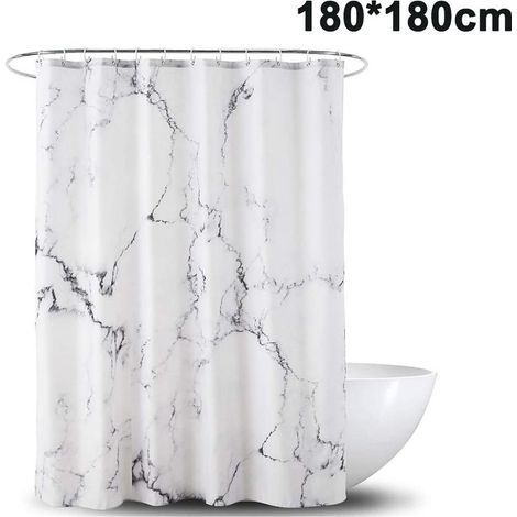 Rideau de douche en polyester marbré 180 × 180 cm – Imperméable et anti-moisissure – 12 crochets antirouille inclus – Lavable en machine (1/5)