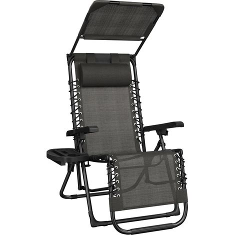 Yaheetech Sdraio da Spiaggia Pieghevole con Parasole, Cuscino Poggiatesta Removibile, Portabicchieri, Sdraio da Giardino con Schienale Regolabile, Spiaggia, Lettino da Sole (1, Grigio Scuro)