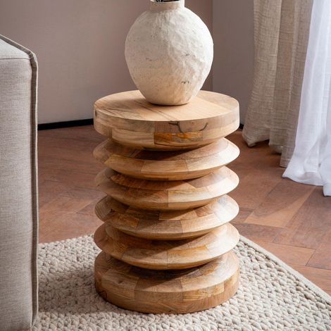 Table d'appoint ronde 35x45 cm en bois de manguier massif naturel