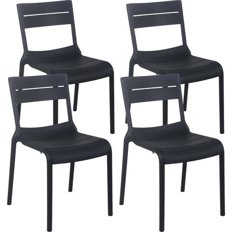 Lot de 4 chaises de terrasse en plastique noires (1/5)