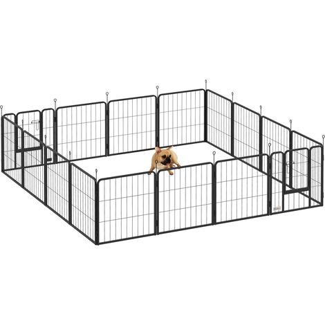 Parc pour chien, parc pour animaux, 16 panneaux, clôture portable pliable, sécurisé, noir