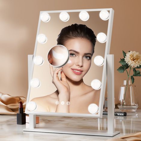 Heilmetz Hollywood Vanity Mirror 12 Bulbs, Dressing Table Mirror with Lights, Makeup Mirror with 7x Magnifier Lighting Dimmable, 47.5x36.5 cm (1/5)