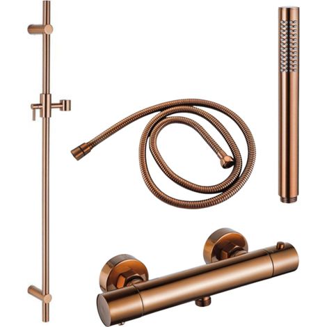 FugaFlow Eccelente Robinet de douche avec ensemble barre coulissante et douchette à main, flexible de douche métallique Cuivre brossé PVD