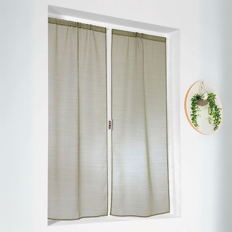 Paire de petits voilages droits en étamine givrée Vert foncé 60x140 cm (1/3)