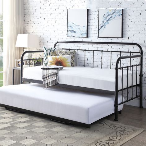 Ickleford Industrial Living Room Bedroom Metal Day Bed Frame w Trundle (1/5)
