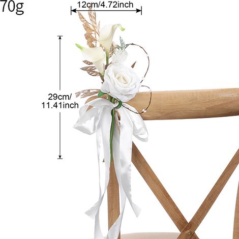 Décoration d'allée de mariage, fleur de banc avec rubans suspendus, chaise artificielle romantique pour cérémonie de mariage, réception, blanc (1/5)