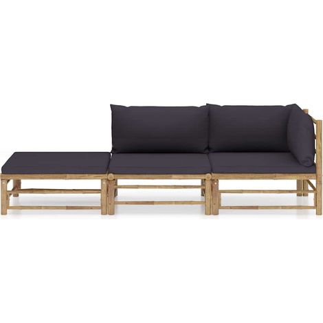 Maison Exclusive - Set Divani da Giardino 3 pz con Cuscini Grigio Scuro in Bambù (1/5)