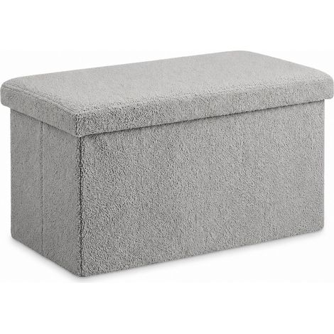 Relaxdays banco plegable y acolchado con almacenaje, tela teddy, gris, 38x76x38 cm, para pasillo/dormitorio (1/5)