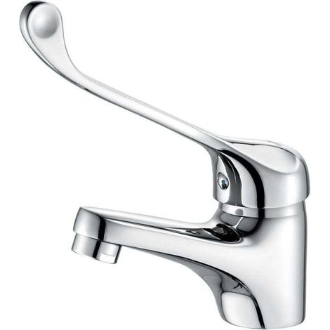 Mitigeur Lavabo avec Poignée Médicale, Robinet de Salle de Bains, Chromé, Argent (1/4)
