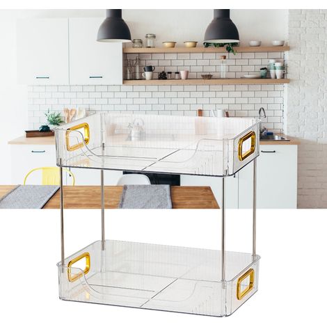 Organisateur de bureau transparent à 2 niveaux, étagère de rangement moderne pour chambre et maison, espace spacieux. (1/5)