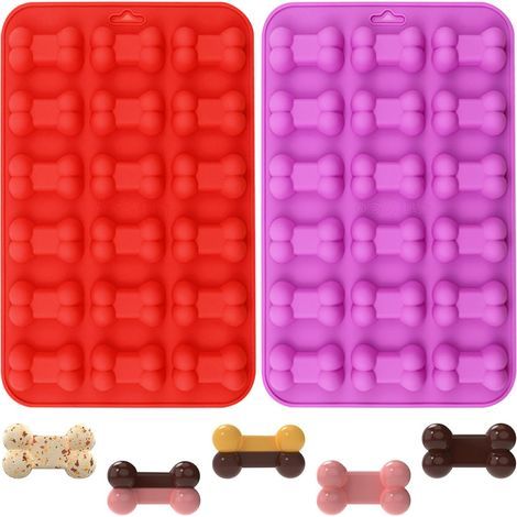2 Pièces Moules en Siliconeen Forme D'os, Mini Moule à Chocolat en Silicone 3D, 18 Cavités Moule Gateau Silicone pour Friandises pour Chien, Pâtisserie et Bonbons(Rouge + Violet) (1/5)