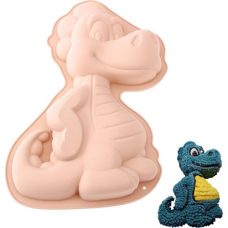 Moule à gâteau dinosaure pour enfants, coffret pâtisserie 3D, sans BPA, pour gâteaux et biscuits (rose). (1/5)