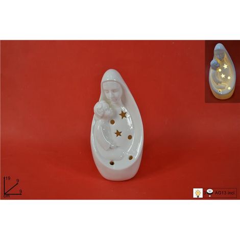 Presepe Natività in Ceramica Madonna Bambino con Luce (1/2)