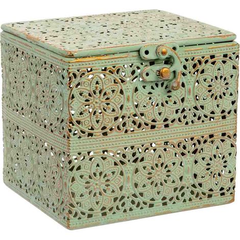 Caja de metal verde 12.5x12.5x11.5h cm