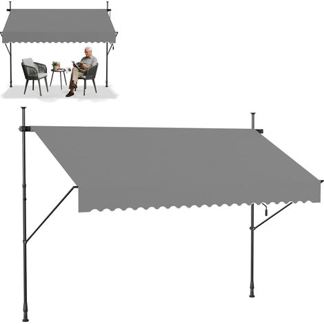 Froadp 250x120cm Auvent à Serrage avec Manivelle Rétractable Résistant UV Imperméable Auvent Stores pour Patio Jardin sans Perçage (Gris Clair) (1/5)