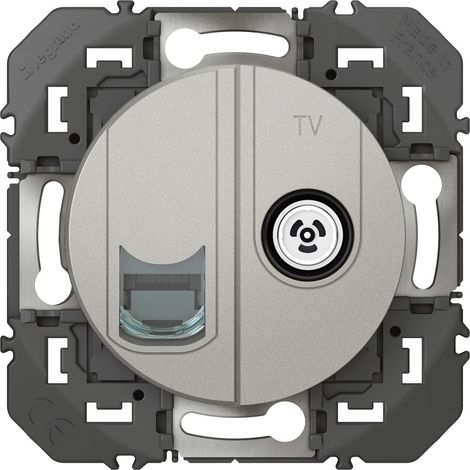 Prise TV + RJ45 catégorie 6 STP compacte Dooxie finition alu LEGRAND 600452 (1/3)